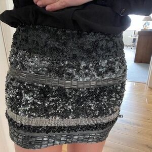All Saints Black and Silver Textured Mini Skirt
